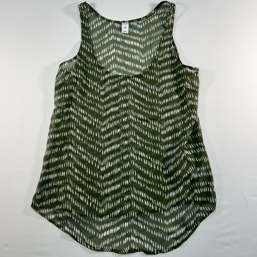 Old‎ Navy Womens Olive Green Printed Chiffon Tank Top S 525707-07 SU13